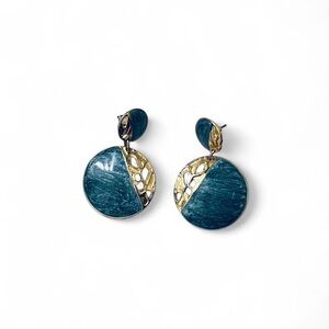 Vintage Teal & Gold Enamel Statement Earrings